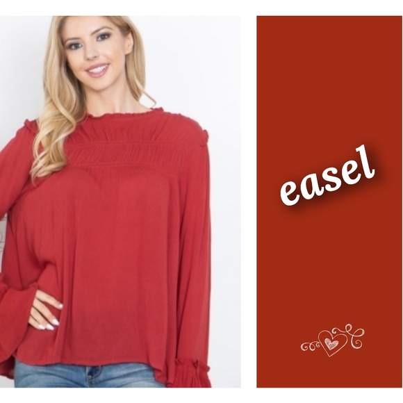 easel Tops - NWT Easel Bell Sleeve Ruffle Blouse